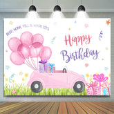 Toile de fond de joyeux anniversaire de voiture de ballons roses pour fille