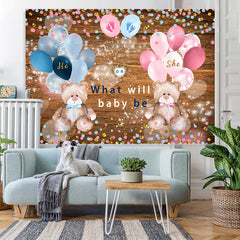 Toile de fond de douche de bébé en bois de paillettes de ballons bleus roses