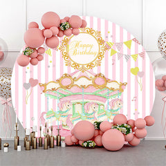 Carrousel Rose Filles Joyeux Anniversaire Toile de Fond Ronde