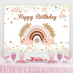 Nuage rose arc-en-ciel feuilles fond d'anniversaire scintillant