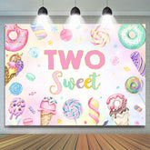 Dessert rose et bonbons 2e toile de fond d'anniversaire pour fille