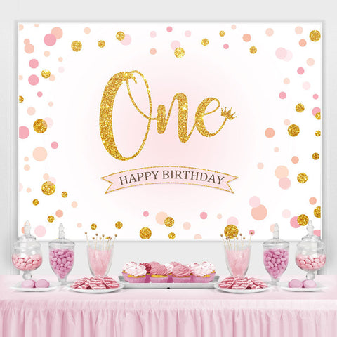Toile de fond du premier joyeux anniversaire de paillettes d'or à pois roses Toile de fond du premier joyeux anniversaire de paillettes d'or à pois roses