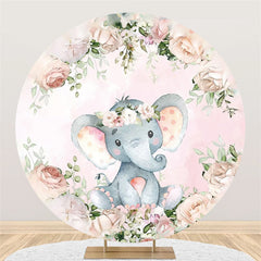 Toile de fond de douche de bébé ronde florale couronne d'éléphant rose