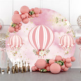 Toile De Fond Ronde De Baby Shower De Fleurs Et De Ballons Roses