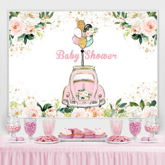 Décors de douche de bébé floral et voiture rose pour fille