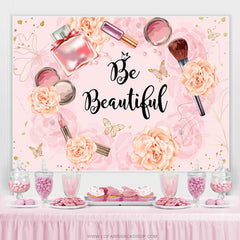 Floral rose et cosmétique être belle toile de fond d'anniversaire
