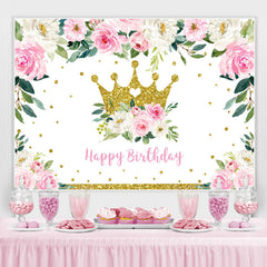 Toile de fond rose florale et couronne dorée pour fille