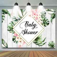 Toile de fond de douche de bébé en bois de feuilles vertes et florales roses