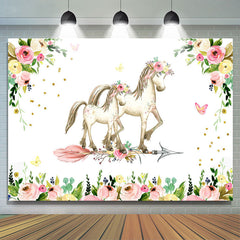 Toile de fond de douche de bébé floral et cheval rose pour fille