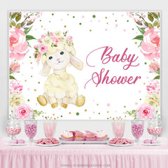 Toile de fond de douche de bébé floral rose et petit alpaga