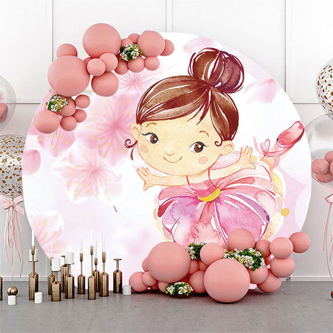 Couverture de toile de fond de cercle de filles de ballerine florale rose Couverture de toile de fond de cercle de filles de ballerine florale rose