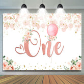 Fond de 1er anniversaire de ballon floral rose pour fille