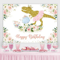 Toile de fond photoshoot anniversaire dinosaure floral rose