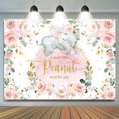Toile de fond de douche de bébé thème éléphant rose à paillettes florales