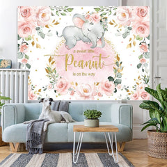 Toile de fond de douche de bébé thème éléphant rose à paillettes florales