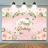 Toile de fond de joyeux anniversaire de paillettes florales roses pour fille