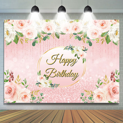 Toile de fond de joyeux anniversaire de paillettes florales roses pour fille Toile de fond de joyeux anniversaire de paillettes florales roses pour fille