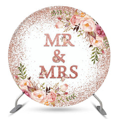 Toile de fond de mariage Mr & Mrs Circle à paillettes florales roses