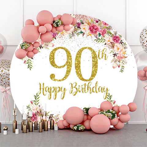 Toile de fond ronde du 90e anniversaire de paillettes florales roses Toile de fond ronde du 90e anniversaire de paillettes florales roses