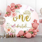 Fond d'anniversaire rond Onederful de paillettes d'or floral rose