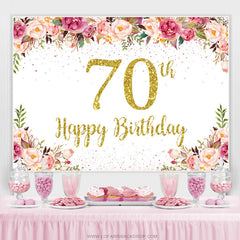 Toile de fond du 70e anniversaire de paillettes dorées florales roses