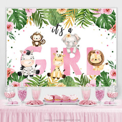 Feuilles vertes florales roses c'est une toile de fond de douche de bébé fille