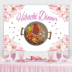 Toile de fond d'anniversaire sur le thème du dîner Floral Hibachi rose