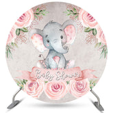 Toile de fond ronde de baby shower de petit éléphant floral rose