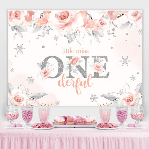 Toile de fond florale rose Little Miss Onederful Birtheday Toile de fond florale rose Little Miss Onederful Birtheday