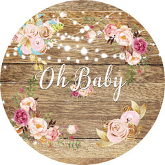 Toile de fond ronde en bois pour fête prénatale Oh Baby floral rose