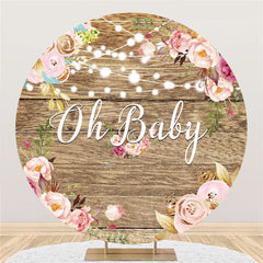 Toile de fond ronde en bois pour fête prénatale Oh Baby floral rose