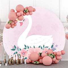 Toile de fond ronde en forme de cygne floral rose pour filles