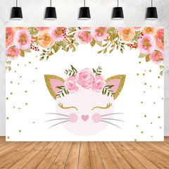 Toile de fond rose fleur et chat joyeux anniversaire pour fille