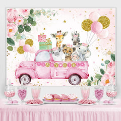 Toile de fond d'anniversaire de fille ballon animal fleur rose