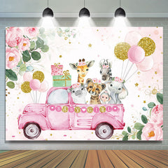 Toile de fond d'anniversaire de fille ballon animal fleur rose