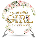 Toile de fond de douche de bébé de cercle de thème de fille d'or de fleur rose