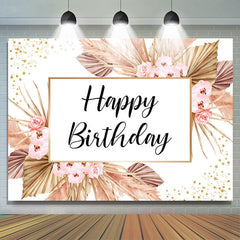Toile de fond joyeux anniversaire fleurs roses et points scintillants