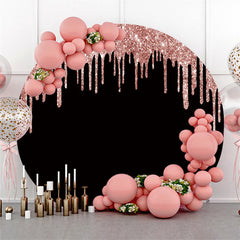 Paillettes Roses Et Toile De Fond De Fête D'anniversaire Ronde Noire
