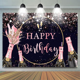 Toile de fond joyeux anniversaire paillettes roses et champagne