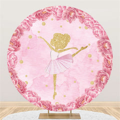 Toile De Fond Ronde D'anniversaire De Ballerine Dorée De Paillettes Roses