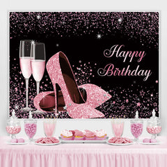 Toile de fond d'anniversaire à talons hauts à paillettes roses pour fille