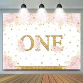 Toile de fond Happy 1st Birthday Pink Gold Glitter pour fille