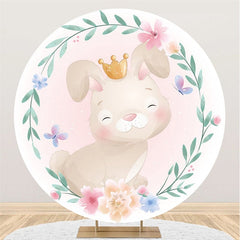 Lapin Rose Avec Fond De Cercle De Papillon Floral Couronne