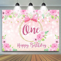 Rose Rose et Arc Joyeux 1er Anniversaire Toile de Fond pour Fille