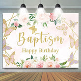 Toile de fond de photo d'anniversaire papillon rose rose pour fille