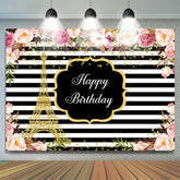 Roses roses toile de fond ¨¤ rayures blanches et noires pour anniversaire