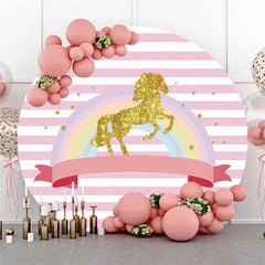 Décors ronds à rayures roses arc-en-ciel et paillettes dorées pour fille