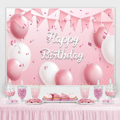 Rose Ballon Blanc Ruban Joyeux Anniversaire Toile de Fond pour Fille