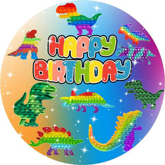 Pop It – toile de fond ronde sur le thème des dinosaures, joyeux anniversaire
