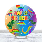 Pop It – toile de fond ronde sur le thème des dinosaures, joyeux anniversaire